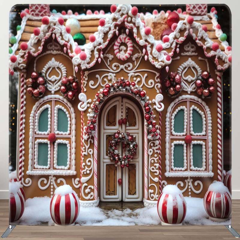 Aperturee Snowy Gingerbread House Christmas Photo Booth Backdrop | Winter Wonderland Backdrop | Christmas Photo Backdrop | Ch...