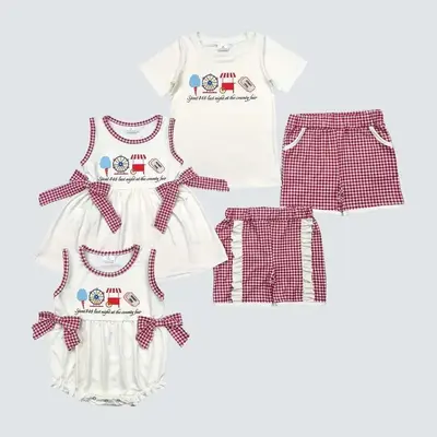 Adorable Boy & Girl Matching County Fair Kids Outfits Summer Casual Set