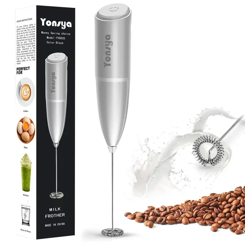 Yonsya Hand Mixer Milk Frother for Coffee - Electric Handheld Foam Maker for Lattes, Cappuccino, Frappe, Matcha, and Hot Choc...