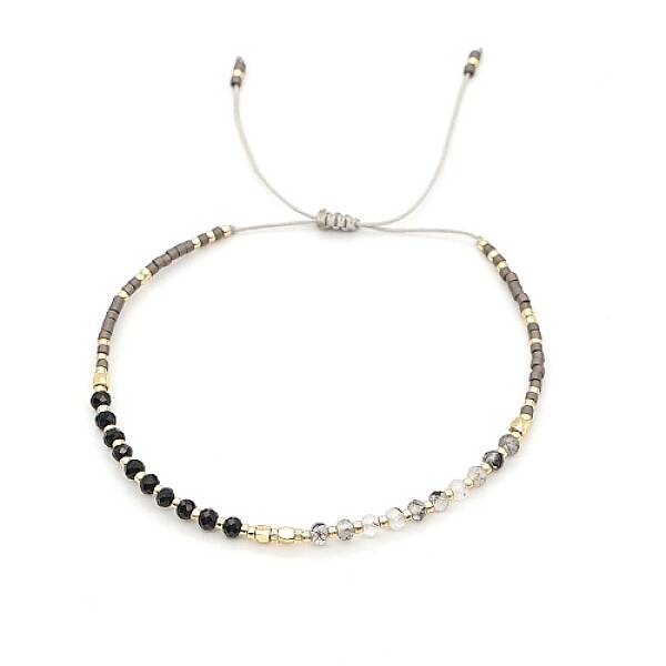 Natural Obsidian & Glass Seed Braided Bead Bracelets