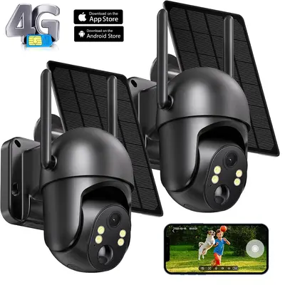 4G LTE Solar Security Cameras Outdoor Wireless - No WiFi Needed, 2K Color Night Vision, 360 °  Live View, PIR Motion Detecti...