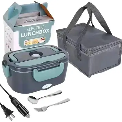 Portable Electric Lunch Box Food Heater 60W - Self-Heating Lunch Box with Car Plug Adaptor Insulated Bag & Utensils - Green H...