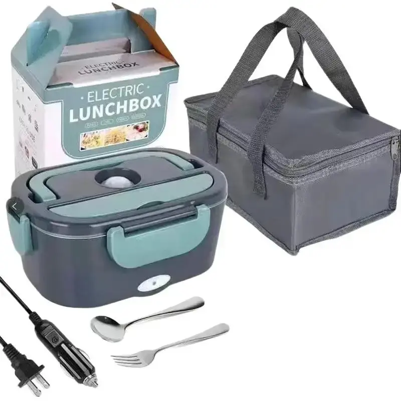 Portable Electric Lunch Box Food Heater 60W - Self-Heating Lunch Box with Car Plug Adaptor Insulated Bag & Utensils - Green H...