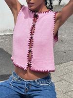 Women's Colorblock Button Front Cropped Sweater Vest, Casual Fitted  Soft Sleeveless Knit Top for Daily Wear, Ladies Knitwear...