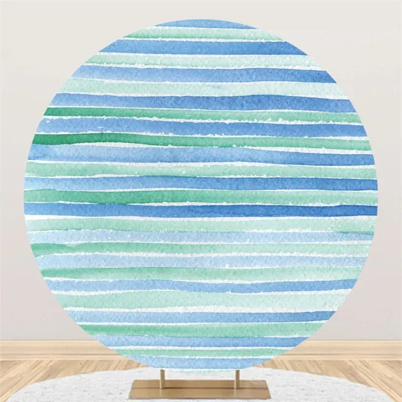 Aperturee Blue Green Stripe Circle Birthday Backdrop For Party | Birthday Round Backdrop | Round Party Backdrop | Circular Bi...