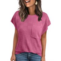 SHEWIN 2025 Summer Women's Cap Sleeve Sweater Vest Casual Crewneck Knit Short Sleeve Tops Lightweight T Shirts with Pocket