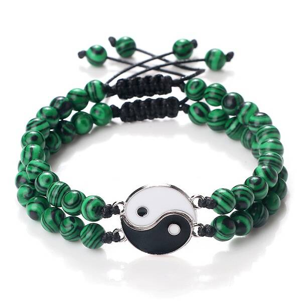 Adjustable Round Synthetic Malachite Beaded Stretch Bracelet Sets