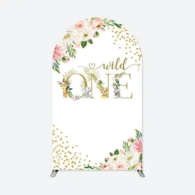 Aperturee Wild One Gold Floral Birthday Double Arch Backdrop | Diy Round Arch Backdrop | Chiara Arch Backdrop Diy | Circle Ar...
