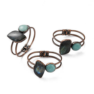 Natural Amazonite & Labradorite Hinged Bangles