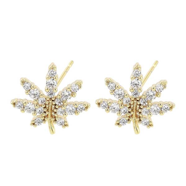 Brass Micro Pave Clear Cubic Zirconia Stud Earrings for Women