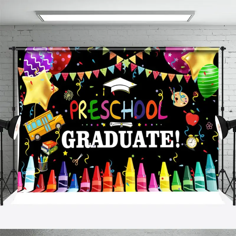 Colorful Crayon Balloon Tassel Graduation Backdrop - Aperturee