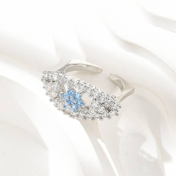 Brass Micro Pave Cubic Zirconia Cuff Rings for Women