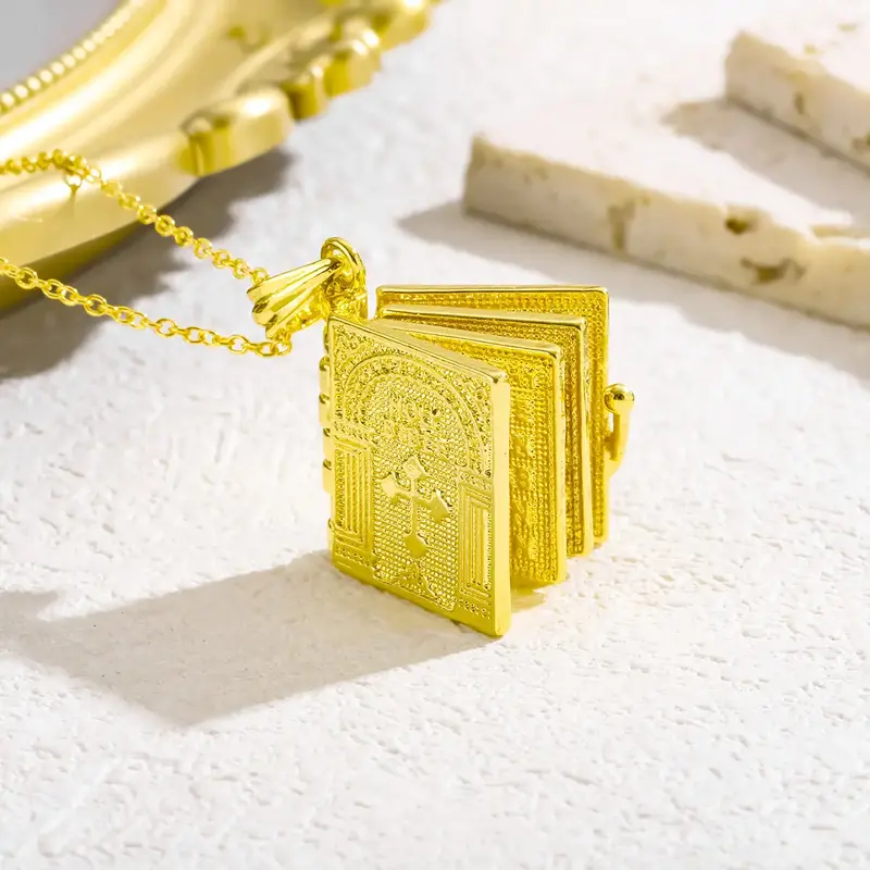 【Aileen jewelry】Openable Bible Book Bible Religious Cross Necklace  Pendant Retro niche creative bible necklace holiday g...