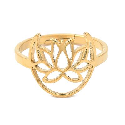 Ion Plating(IP) 304 Stainless Steel Hollow Lotus Adjustable Ring for Women