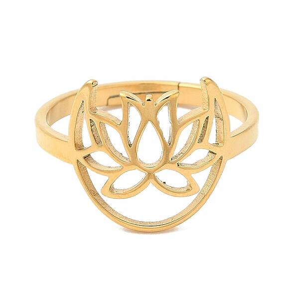 Ion Plating(IP) 304 Stainless Steel Hollow Lotus Adjustable Ring for Women