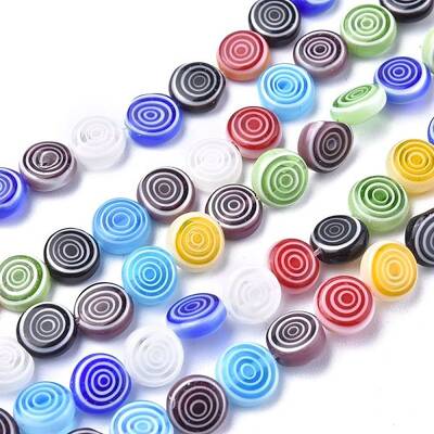 Flat Round Handmade Millefiori Glass Beads
