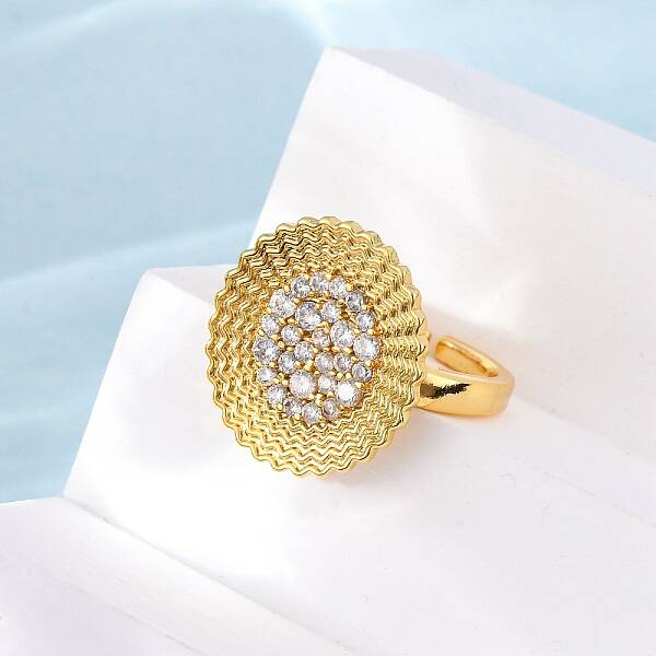 Brass Micro Pave Cubic Zirconia Cuff Rings