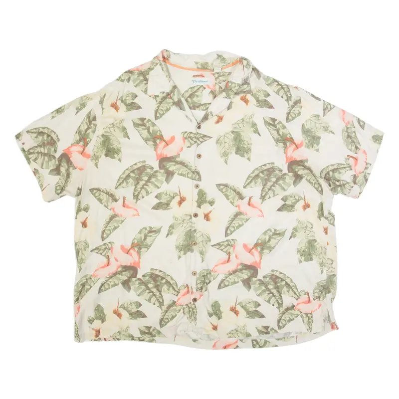 CARIBBEAN Mens Hawaiian Shirt Cream Floral 2XL