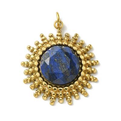 Ion Plating(IP) 304 Stainless Steel Pave Faceted Natural Lapis Lazuli Pendants