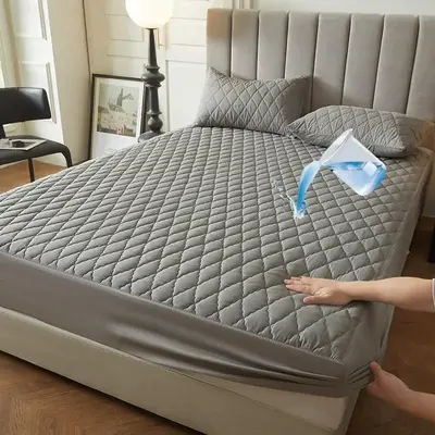 Solid Color Geometric Pattern Mattress Cover Set, 3 Counts Soft Comfortable Fitted Sheet and Pillowcases without Filler, Summ...