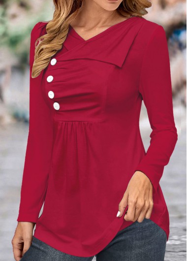 Modlily Wine Red Asymmetry Long Sleeve T Shirt - M