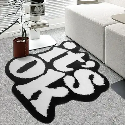 Christmas Letter Pattern Non-slip Room Decor Plush Rug, 1 Count Creative Design Home Decor Carpet, Bedroom Decor, Rusg for Li...