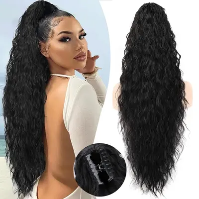 18/22/26/30 Inch Claw Long Wavy Ponytail Extension Curly Pony Tail Clip in Hair Extensions for Women Fluffy Natural Looking S...