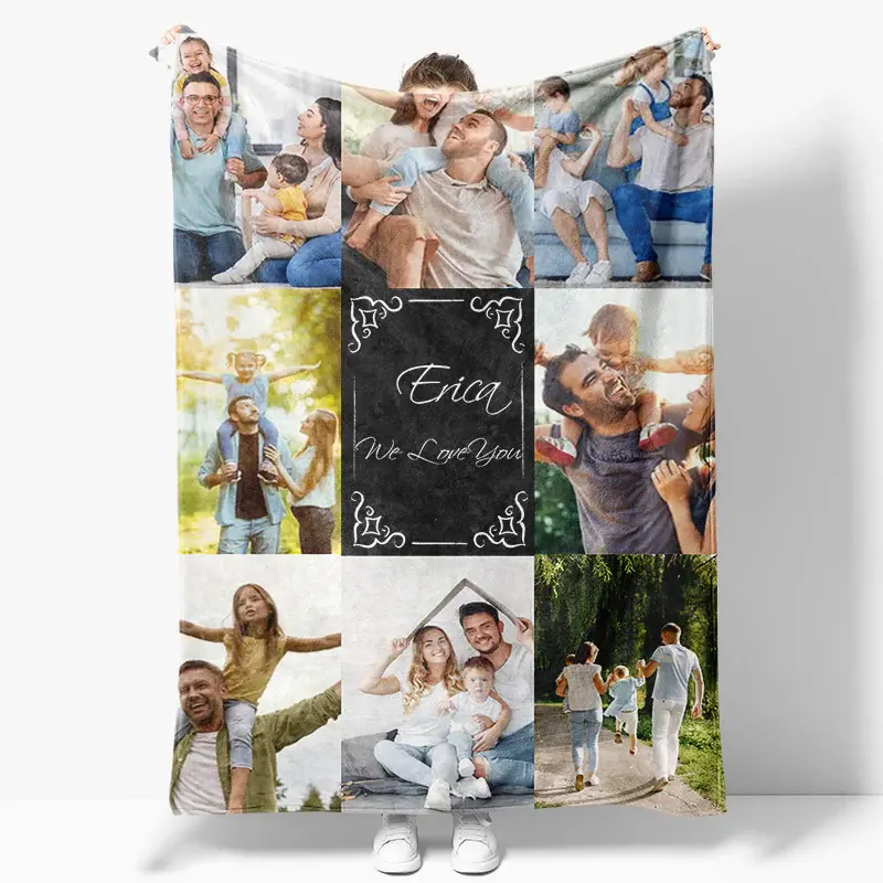 Aperturee We Love You Custom Baby Name Family Photo Blanket | Get Photo Blanket | Custom Blanket With Pictures | Memorial Bla...