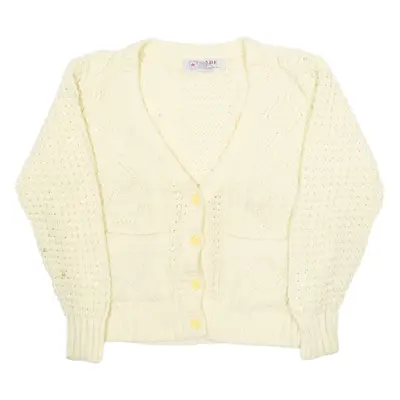 JADE Womens Cardigan Yellow V-Neck 90s Cable Knit M