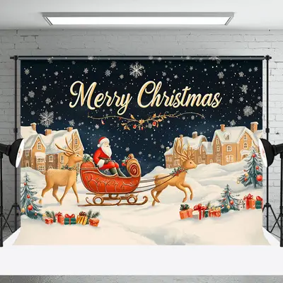 Snowy Night Santa Claus Sleigh Christmas Backdrop - Aperturee