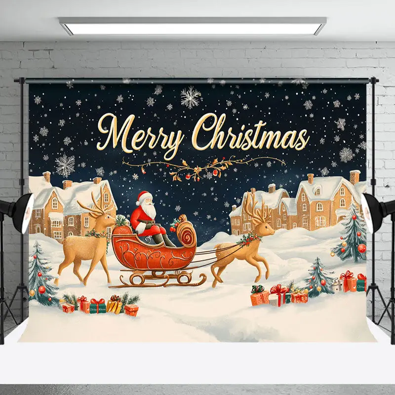 Snowy Night Santa Claus Sleigh Christmas Backdrop - Aperturee