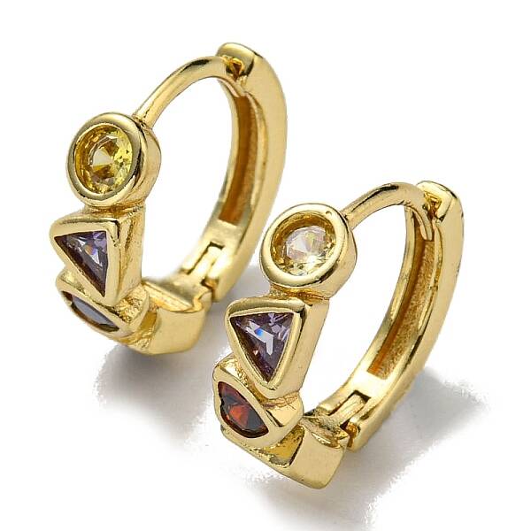 Rack Plating Brass Triangle Hoop Earrings with Cubic Zirconia