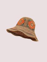 Boho Style Flower Pattern Stitched Straw Hat, Retro Sun Shading Bucket Hat, Foldable Travel Beach Casual Hat, Fashion Accesso...