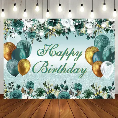 Aperturee Pine Green Glitter Gold Happy Birthday Backdrop