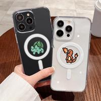 Shark & Charmander Cartoon Transparent Magnetic Phone Case-Wireless Charging Compatible, Military-Grade Drop Protection, MagS...