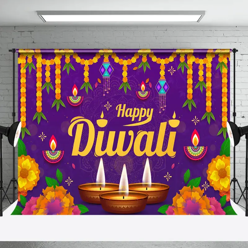Aperturee India Wreath Fuchsia Flower Mandala Diwali Backdrop - Aperturee