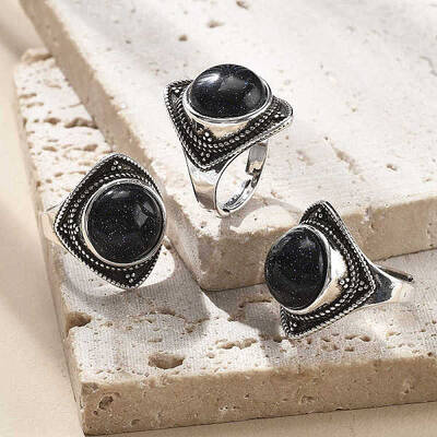 Synthetic Blue Goldstone Adjustable Rings
