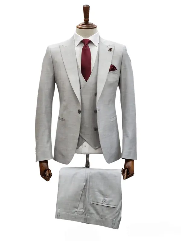 Giovanni Testi Suits With Double Breasted Vest - 3 Pieces  Peak Lapel  in Gray