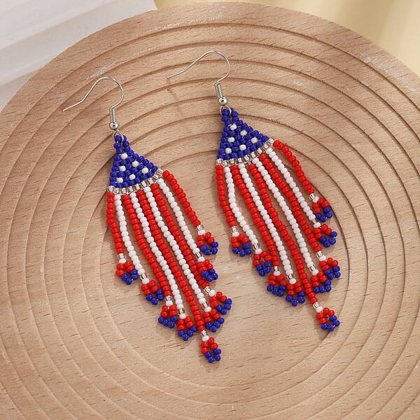 Colorful Glass Beaded Dangle Earrings for Independence Day