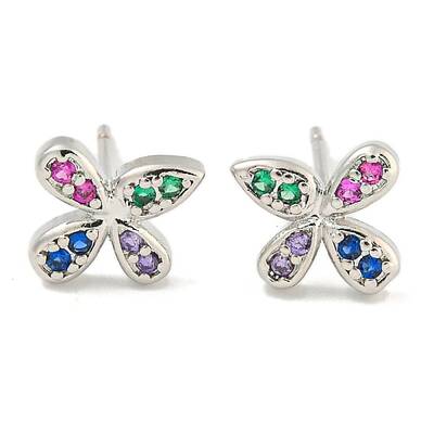 Rack Plating Brass Micro Pave Clear Cubic Zirconia Stud Earrings