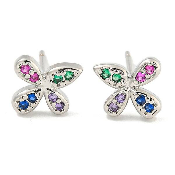 Rack Plating Brass Micro Pave Clear Cubic Zirconia Stud Earrings