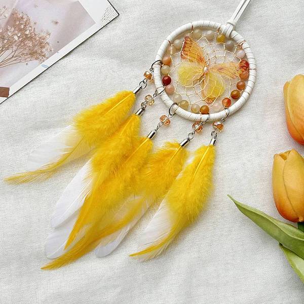 Woven Net/Web with Feather Pendant Decorations