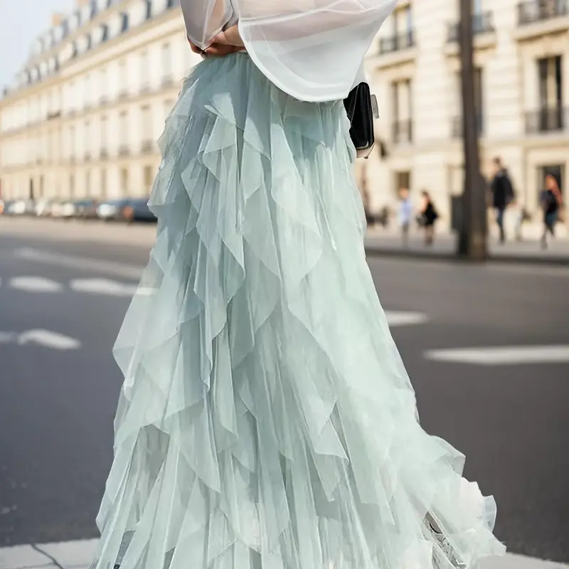 Mesh Layered Ballet Tutu Skirt, Casual Solid Elastic Waist Tiered Skirt, Women's Clothing