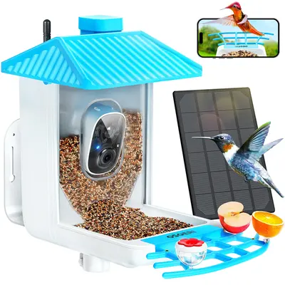 Osoeri Bird Feeder with Camera, Smart Bird Feeder Camera with AI Identify, Metal Bird Feeder with Suet Cage & Fruit Fork, Aut...