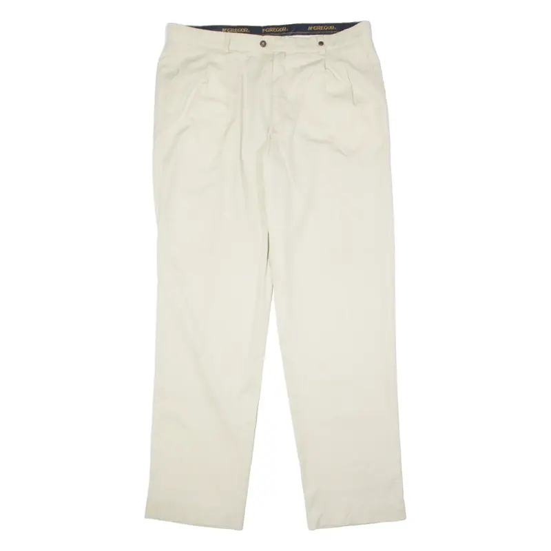 MCGREGOR Pleated Chino Mens Trousers Cream Regular Wide-Leg W39 L34