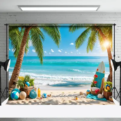 Palm Trees Sunset Sandy Beach Summer Photo Backdrop - Aperturee