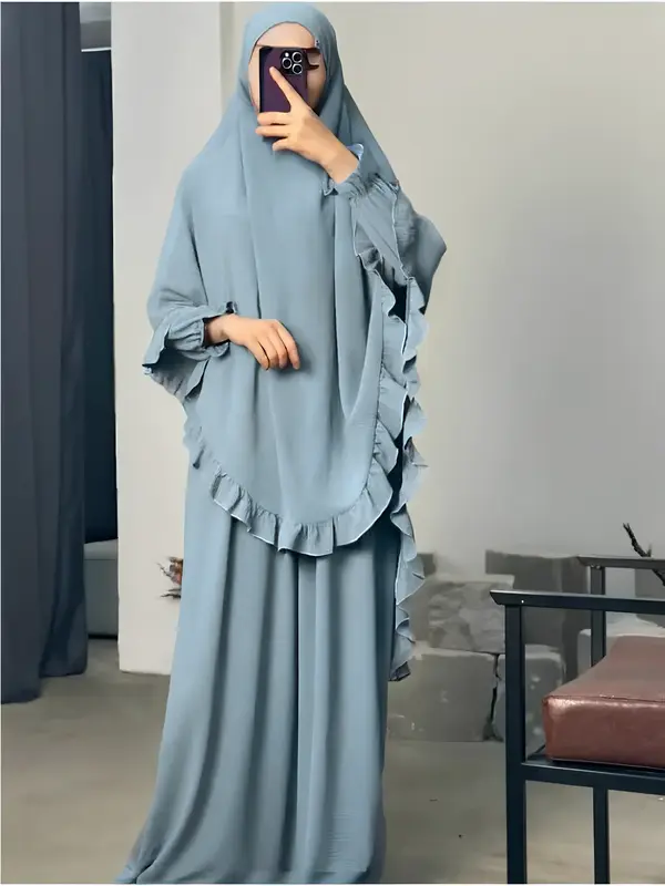 Ramadan Muslim Women 2 Piece Jilbab Set – Long Abaya Khimar with Hijab for Prayer,Muslim Clothes for Women, Please Purchase...