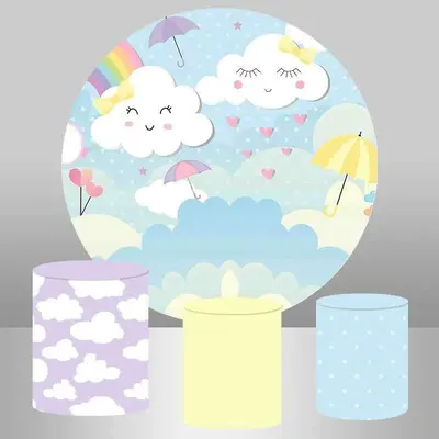 Aperturee Round Love Rainbow White Clouds Baby Shower Backdrop | Baby Shower Arch Backdrop | Round Baby Shower Backdrop | Rou...
