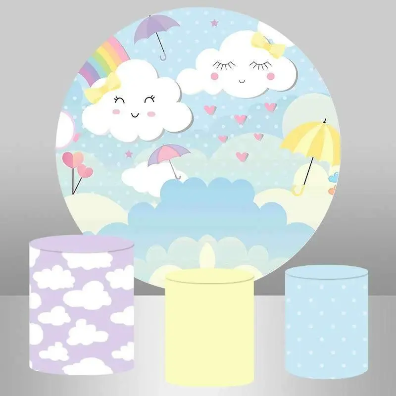 Aperturee Round Love Rainbow White Clouds Baby Shower Backdrop | Baby Shower Arch Backdrop | Round Baby Shower Backdrop | Rou...