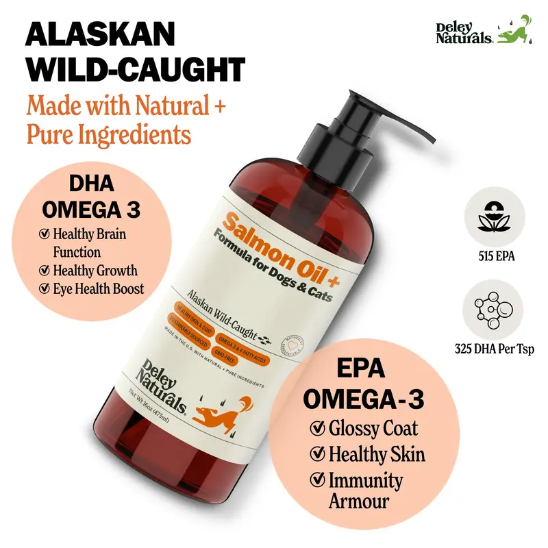 Deley Alaskan Wild-Caught Salmon Oil + Formula for Dogs & Cats 16 oz Pump - Nourishing Salmon Oil, Omega Fatty Acids, and Ski...